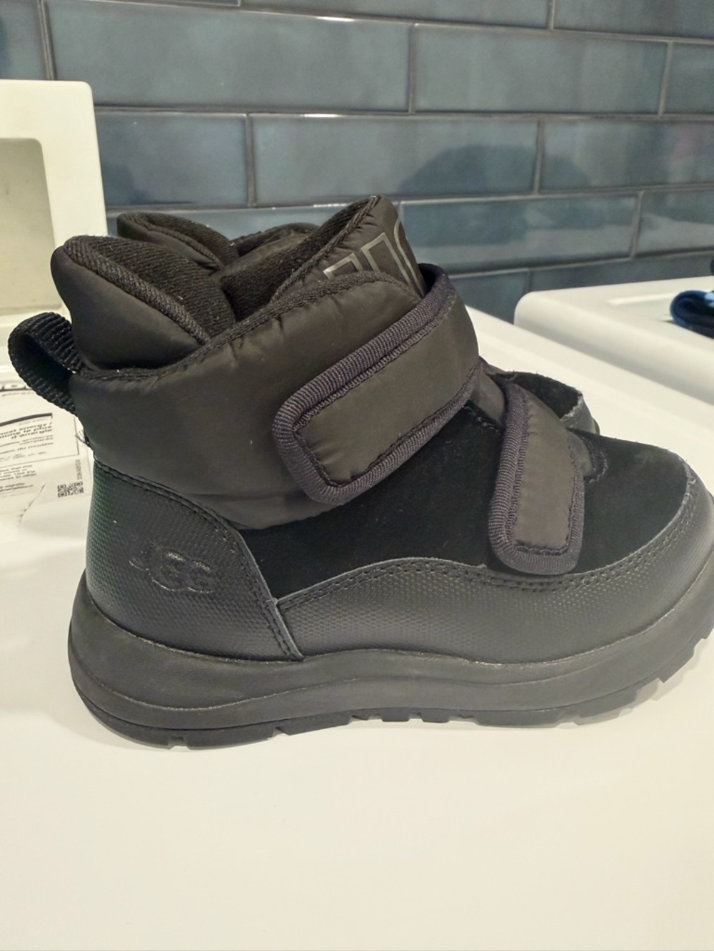 UGG Kids Black Velcro Snow Boot